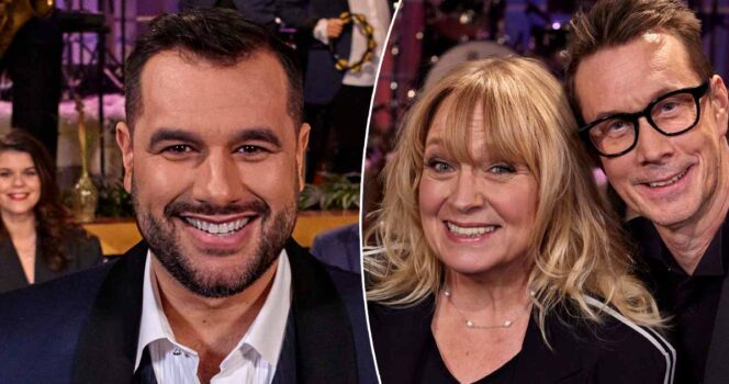 Edward af Sillén gör comeback med "Årets quiz" nyårshelgen i SVT. Sussie Eriksson och Ola Forssmed tävlar i ett av lagen. Foto: Bo Håkansson/SVT