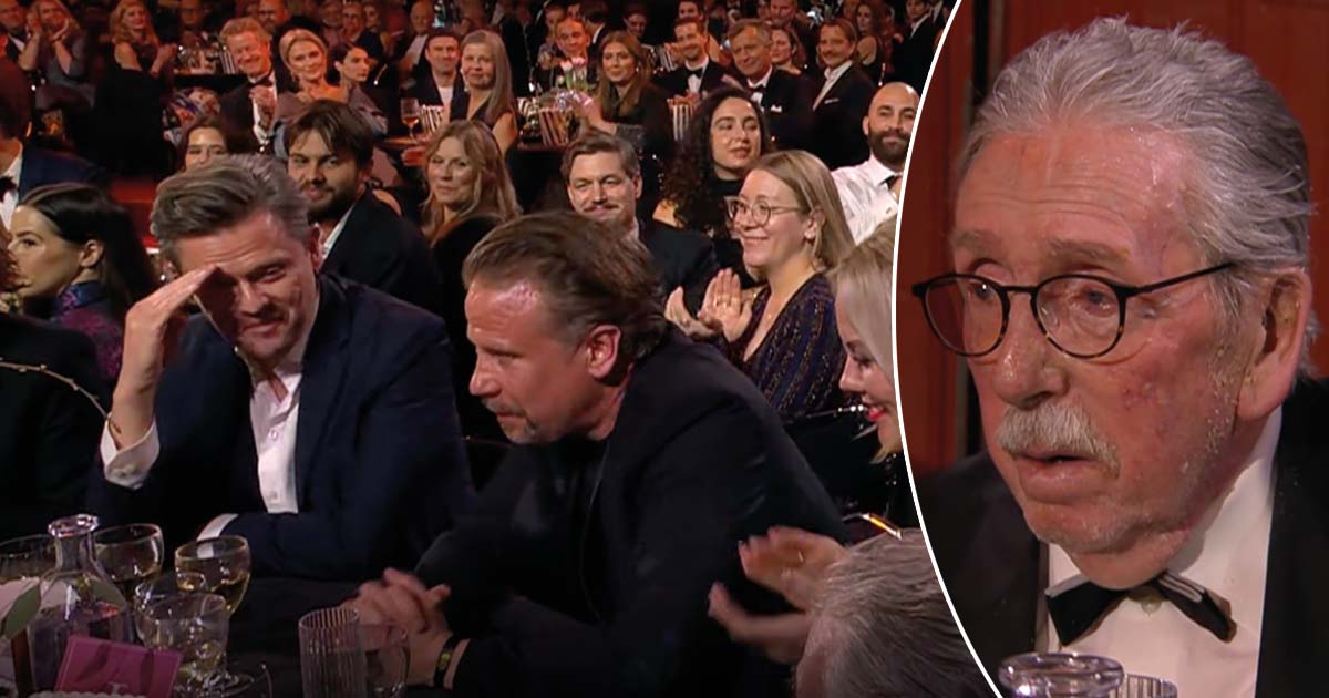 Fredrik Wikingsson och Filip Hammar på Guldbaggen där "Den sista resan" med Lars Hammar vann dubbla priser. Foto: SVT