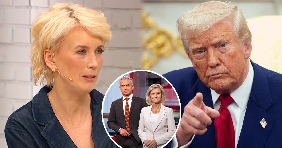 Jenny Strömstedt, Peter Lindgren och Ulrika Nilsson är TV4-profiler. Donald Trump är USA:s president. Foto: TV4 & Shutterstock