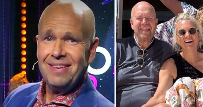 Lasse Kronér och kärleken Camilla visar upp sig. Foto: SVT & Instagram @lottaengbergofficial
