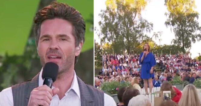 Peter Jöback och Helen Sjöholm i "Allsång på gränsen". Foto: Youtube