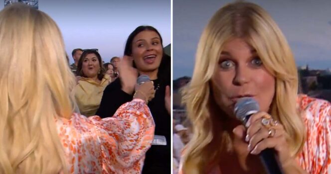 Pernilla Wahlgren och svärdottern Zoe-Fay Brown i Allsång på Skansen 2025. Foto: SVT