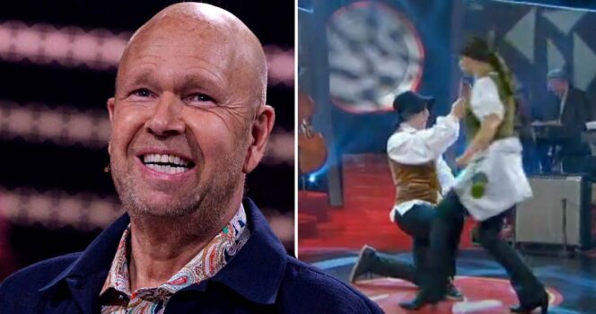 Lasse Kronér utser bästa shownumret i "Doobidoos" historia. Per Andersson och Annika Andersson framför Abbas "Dancing Queen". Foto: Bo Håkansson, Bilduppdraget/SVT & SVT/Youtube