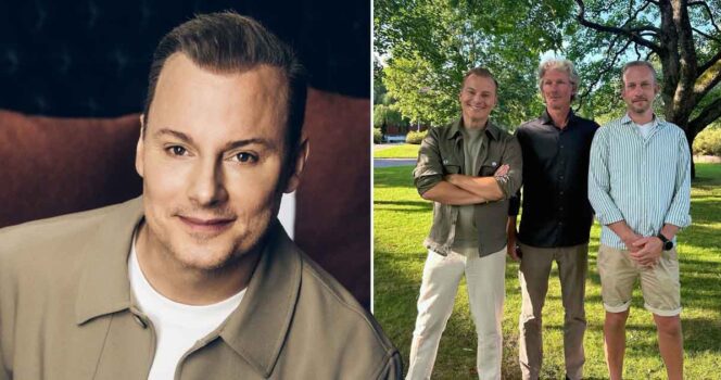 Magnus Carlsson visar upp sina två bröder. Foto: Rickard Eriksson/Werecki PR & Instagram @magnus_cson