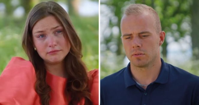 Brevskrivaren Wilma Johansson och bonden Rasmus Helge i "Bonde söker fru". Foto: TV4