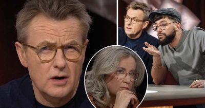 Fredrik Skavlan, Malin Persson Giolito och Simon Superti i "Skavlan & Sverige". Foto: SVT