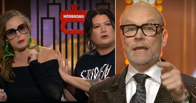 Hanna Hellquist, Ina Lundström och Kristian Luuk i "På spåret". Foto: SVT