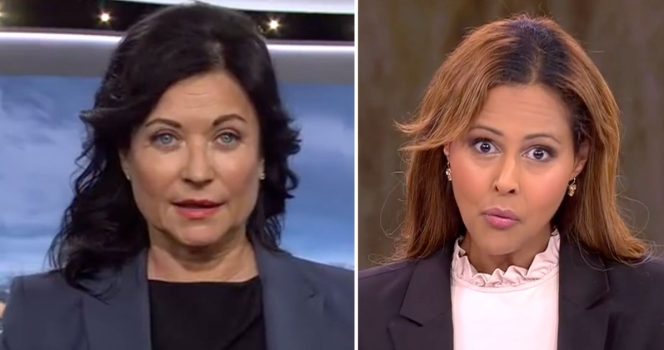 Lisbeth Åkerman och Katarina Sundström i Rapport. Foto: SVT