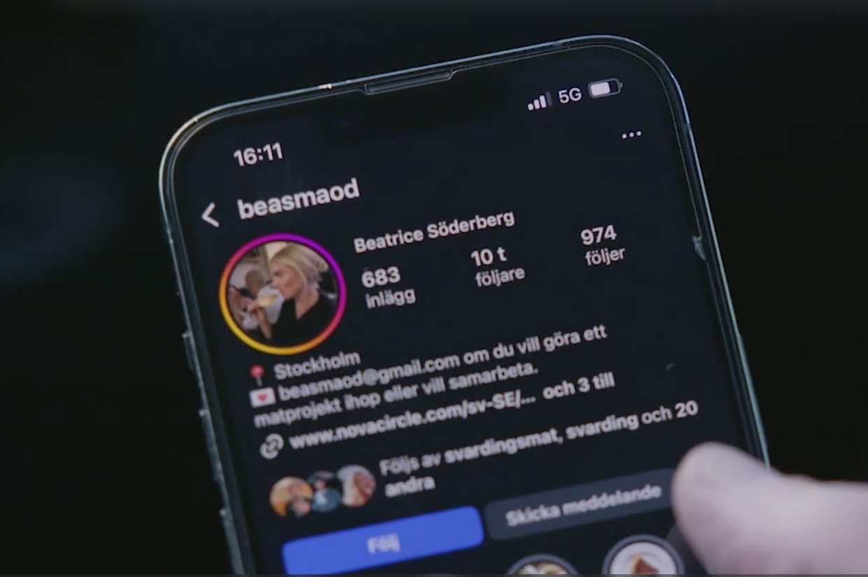 Beatrice Söderbergs sociala medier syns i Mästerkocken