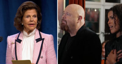 Drottning Silvia i Demenskören med Anders Bagge och Sofia Lilja. Foto: SVT