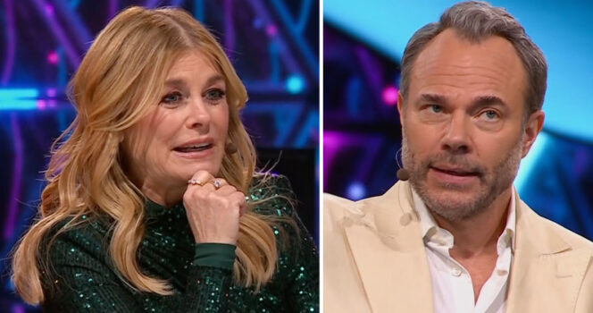 Pernilla Wahlgren och David Hellenius i "Masked Singer". Foto: TV4