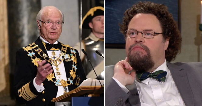 Kung Carl XVI Gustaf och Edward Blom. Foto: Jonas Ekströmer/TT & TV4