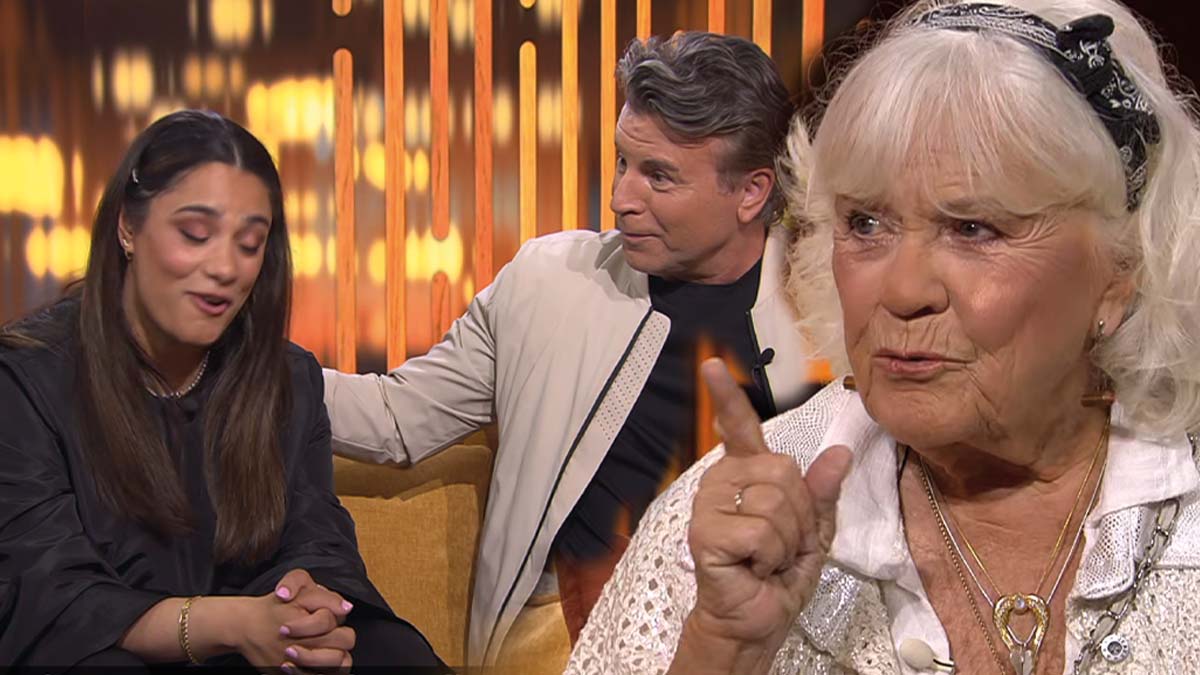 Christina Schollin gästar Farah Abadi och Jovan Radomir i Sverige live. Foto: SVT