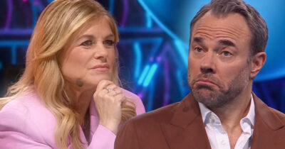 Pernilla Wahlgren och David Hellenius i "Masked Singer". Foto: TV4