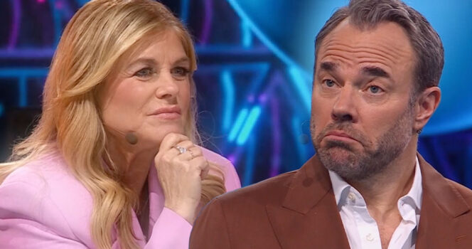 Pernilla Wahlgren och David Hellenius i "Masked Singer". Foto: TV4