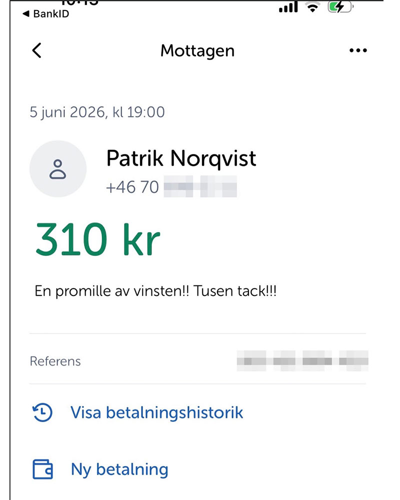 Torbjörn Averås Skorup fick ta emot en Swish av Patrik Norqvist