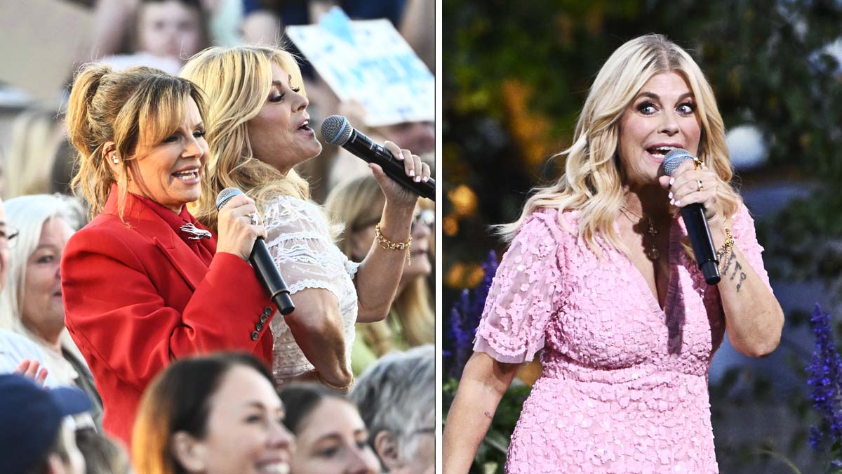 Pernilla Wahlgren och Lena Philipsson i säsongsfinalen av Allsång på Skansen 2026. Foto: Fredrik Sandberg/TT