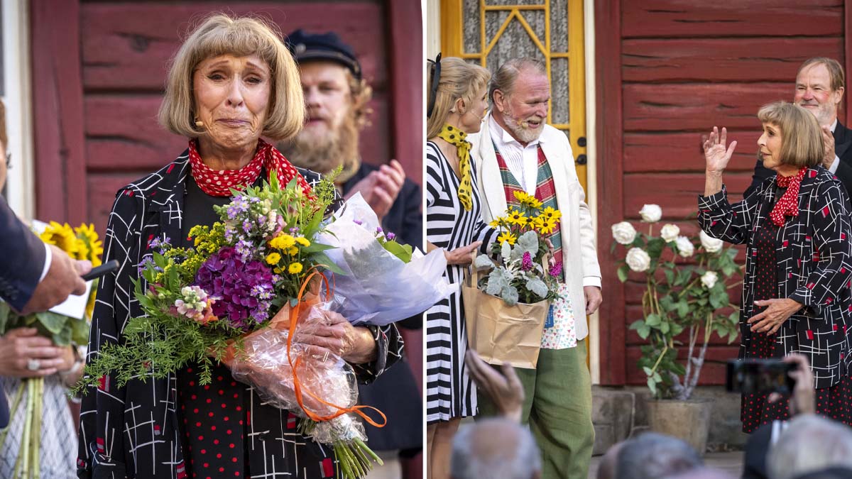 Eva Rydberg tackas av på Fredriksdalsteatern sommaren 2026. Foto: Johan Nilsson/TT