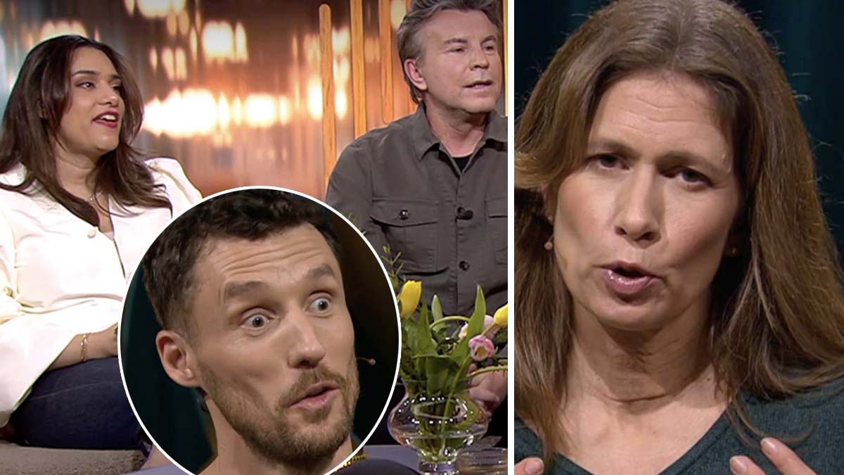 Fråga doktorns Linda Olofsson (t h) i "Sverige live" som leds av Farah Abadi och Jovan Radomir. I ringen: husläkare Jens Persson. Foto: SVT