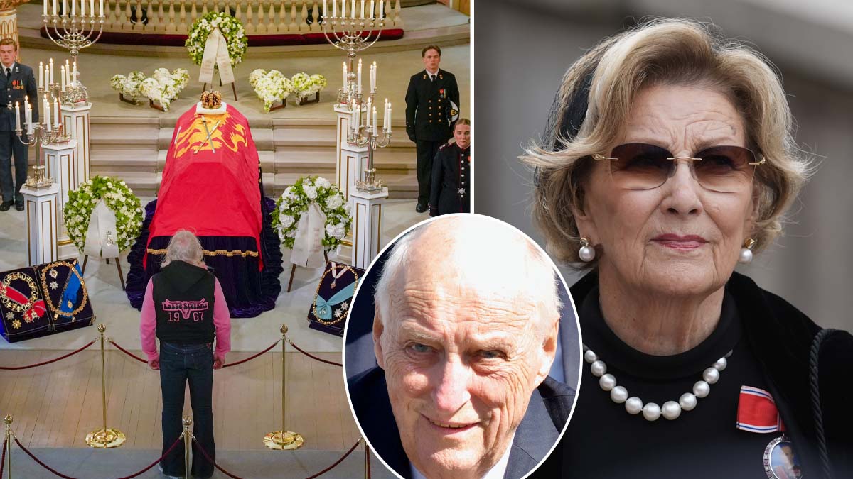 Kung Haralds kista i Norge. Foto: Fredrik Varfjell/TT & Terje Pedersen /AP/TT & Shutterstock