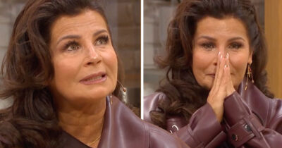 Carola Häggkvist blir rörd till tårar och håller händerna framför ansiktet i Nyhetsmorgon