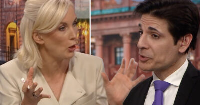 Jenny Strömstedt och Marcus Oscarsson gestikulerar ivrigt under en intensiv diskussion