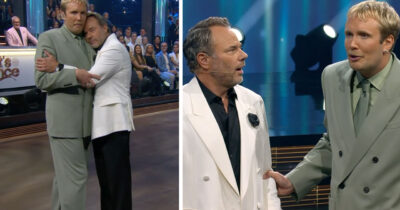 David Hellenius och Edvin Törnblom kramas på dansgolvet och samtalar sedan intensivt på scenen i Let's Dance