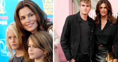 Cindy Crawford med sina barn som unga, och tillsammans med sonen som vuxen idag