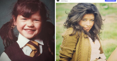 Catherine Zeta-Jones som barn i skoluniform och som ung kvinna i äldre bilder
