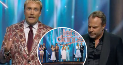 Edvin Törnblom gör förvånad min, infälld bild visar Let's Dance-par på scenen