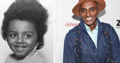 Marcus Samuelsson som barn och vuxen, leende på båda bilderna